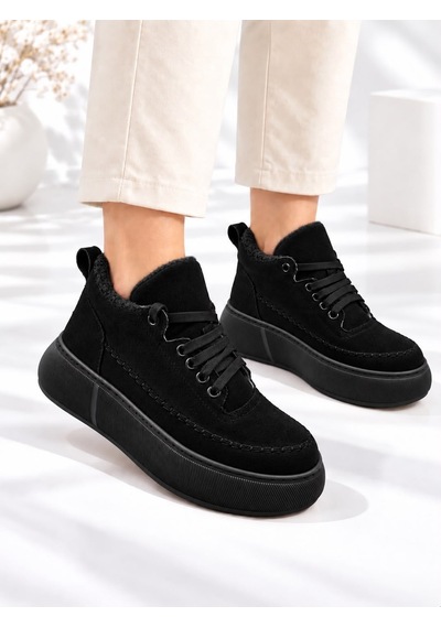 Dabab Shoes Nolen Kadın Siyah Bağcıklı Lüks Süet İçi Kürklü 4 Cm Kalın Taban Sneaker Spor Ayakkabı Dabab Shoes Nolen Kadın Siyah Bağcıklı Lüks Süet İçi Kürklü 4 Cm Kalın Taban Sneaker Spor Ayakkabı