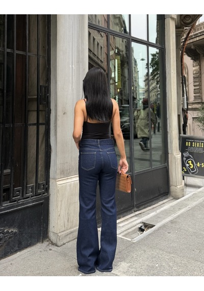 Out Of Standart Kadın Midwaist Flare Yüksek Bel Geniş Paça Jean Pantolon İndigo