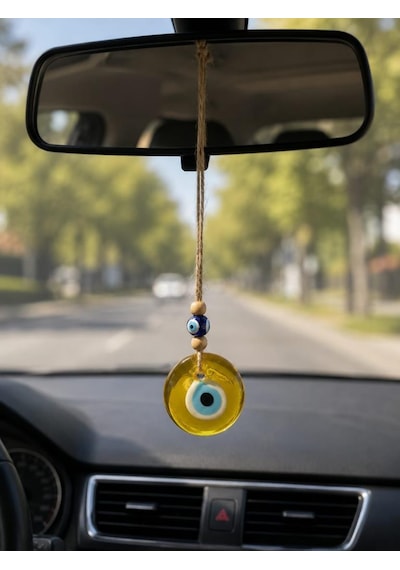 Nazar Boncuğu Dikiz Aynası Süsü Sarı Renkli Duvar Süsü El Yapımı Cam Kapı Süsü Araba