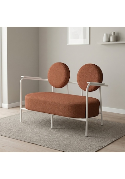 Venüs İkili Koltuk Soft Kumaş Ofis Bekleme Koltuğu Beyaz Metal İskeletli - Kiremit