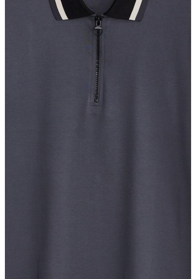 Tudors Erkek Slim Fit Dar Kesim %100 Pamuk Kısa Kollu Yarım Fermuarlı Antrasit Polo Yaka Tişört-50747