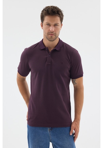 Mor Polo Yaka Pike Kısa Kol Slim Fit %100 Pamuk Tişört 1011260171 Mürdüm
