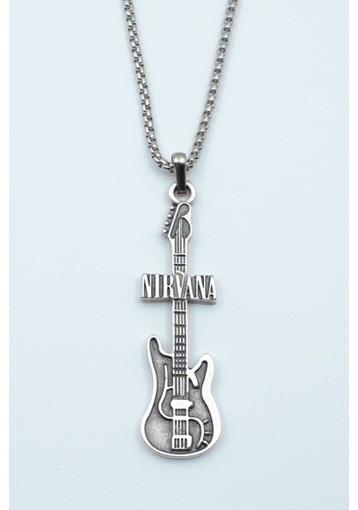 Nirvana Elektro Gitar Örme Zincir Kolye Gümüş