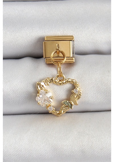 316l Çelik Sallantılı Zirkon Taşlı Kalp Model Gold Renk Nomination Charm Diğer 32197460