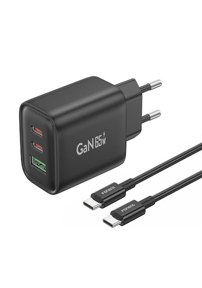 Foneng Gan10 Gan 65w 2x Type-C - 1x USB 3 Girişli Hızlı Şarj Aleti