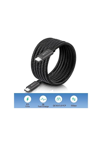 Solid 100w 5a Type C To Type C İphone 15 Pro Max Plus Hızlı Şarj Ve Data Kablosu Halat Örgülü Space Gray 3 Metre