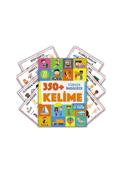 İlk Kelimelerim İngilizce Türkçe 350+ Kelimelik 20 Konu Eğitici Poster Seti 33x24cm - 906540460