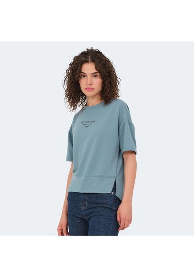Slazenger VILLAGE Kadın Oversıze Su Yeşili Tişört