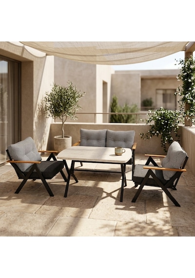 Venedik 2+1+1+ 70x120 Traverten Desenli Masa Metal Balkon Takımı Keten Dokulu Kumaş Siyah Metal - Bahçe Teras Oturma G Gri - Antrasit Venedik 2+1+1+ 70x120 Traverten Desenli Masa Metal Balkon Takımı Keten Dokulu Kumaş Siyah Metal - Bahçe Teras Oturma G Gri - Antrasit