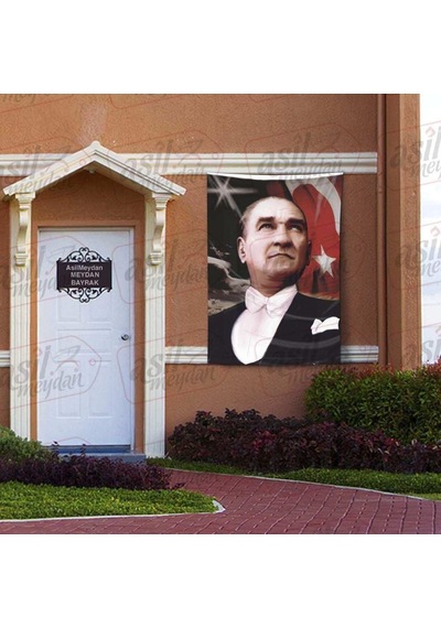 Göğe Bakan Gazi Mustafa Kemal Atatürk - Ay Yıldız Türk Bayrağı Poster - Bayrak 100x150 Cm 1