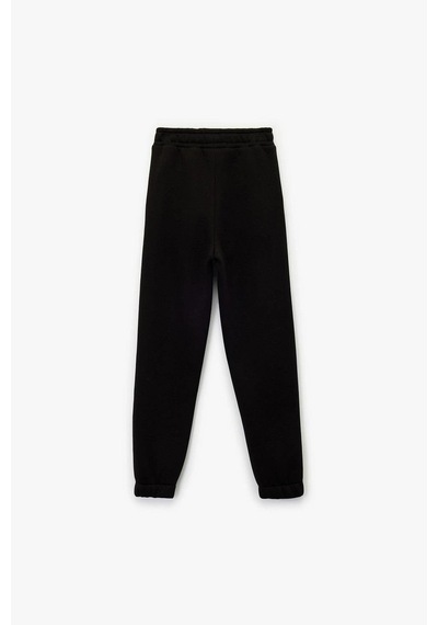 Koton Kız Çocuk Şardonlu Beli Lastikli Baskılı Basic Jogger Eşofman Altı SiYAH