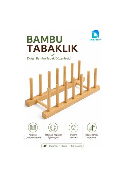 Bambu 6 Tabaklık Doğal Bambu Tabak Kapak Saklama Mutfak Düzenleyici Organizer