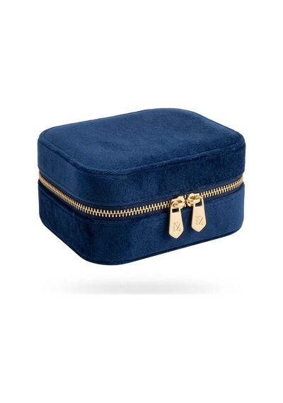 Takı Kutusu Düzenleyici Seyahat Çantası Kolye Yüzük Küpe Organizer Kadife Lacivert 12cmx8cm