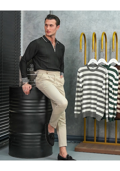 Modefendi Pamuk Likra Slim Fit Bilek Ve Yaka Çizgi Detaylı Yaka Fermuarlı Triko Kazak Siyah Modefendi Pamuk Likra Slim Fit Bilek Ve Yaka Çizgi Detaylı Yaka Fermuarlı Triko Kazak Siyah