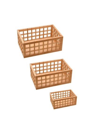 Çok Amaçlı Sepet- Organizer 3lü Bambu Kafes Açık Ahşap