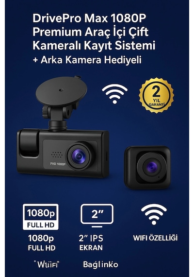 Gece Görüşlü 1080p Araç İçi Kamera 3 Kamera Seti Lcd Ekranlı G Sensörlü Geniş Açılı