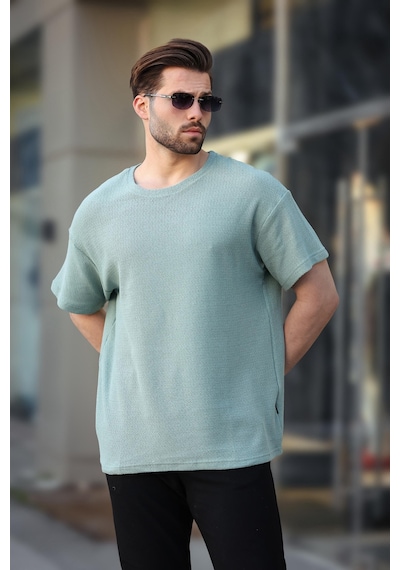 Madmext Mint Yeşili Bisiklet Yaka Oversize Erkek T-shirt E7134 Mint Yeşili