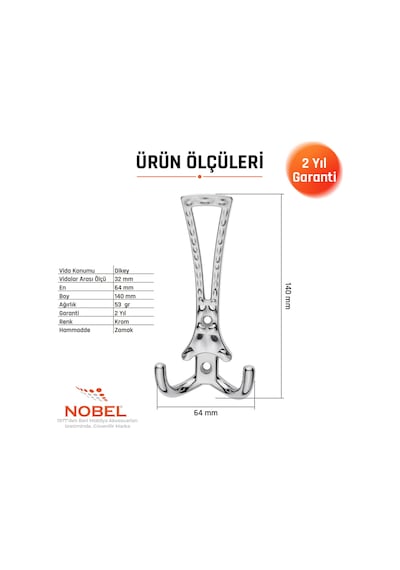 Enez Portmanto Askısı, Metal Vestiyer Askısı, Krom, Duvar Ve Dolap Askılığı 5'li Set Vidalı