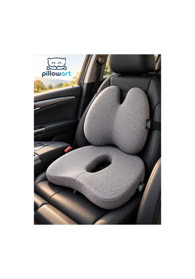 Oto Sırt Ve Oturma Destek Minderi Uzun Yol İçin Ergonomik Visco 2 Li Set