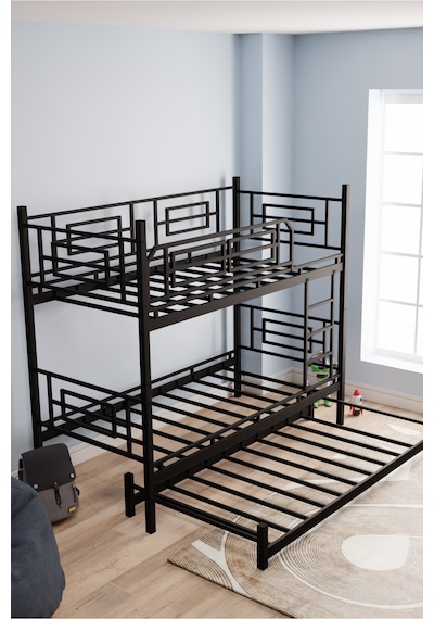 Moblay Defne Yavrulu Genç Çocuk Yatak Odası Metal Ranza Ve Karyola 90x190 Siyah 90 x 190 Moblay Defne Yavrulu Genç Çocuk Yatak Odası Metal Ranza Ve Karyola 90x190 Siyah 90 x 190