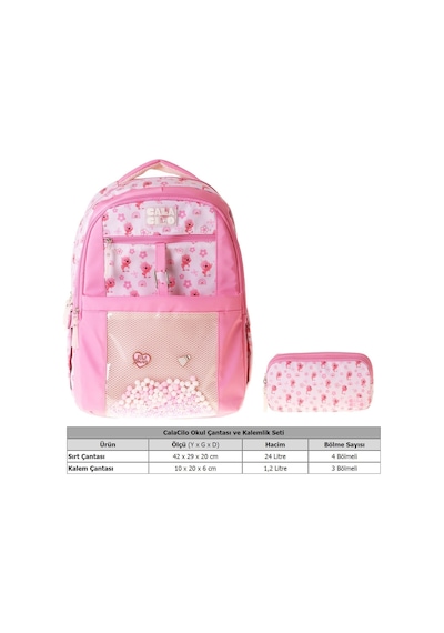 Calacilo Tiny Kız Çocuk Ayıcık Baskılı Okul Sırt Çantası Ve Kalemlik Seti - Setcc-c4062c Pembe - Krem