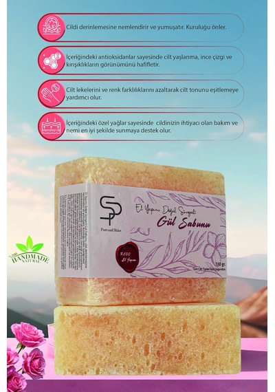 El Yapımı Doğal Süngerli Gül Sabunu
