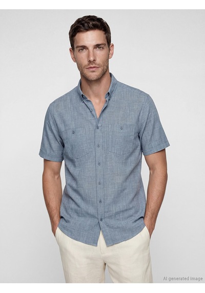 Lcwaıkıkı Classic Lacivert Regular Fit Erkek Keten Görünümlü Gömlek