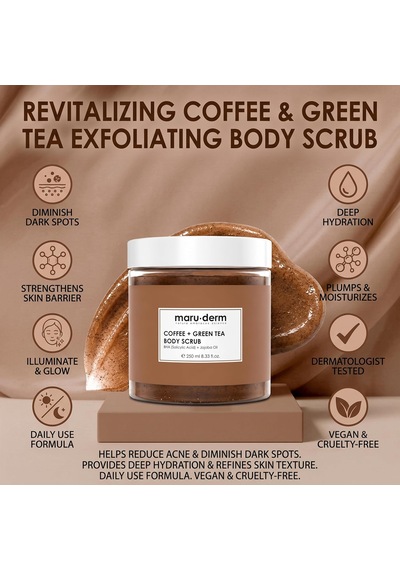 Maruderm Kahve Ve Yeşil Çay Özlü Vücut Peelingi Bha & Jojoba Yağı İle Arındırıcı, Söğüt Kabuğu Özütlü Peeling, 250 Ml