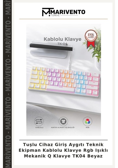 Tuşlu Cihaz Giriş Aygıtı Teknik Ekipman Kablolu Klavye Rgb Işıklı Mekanik Q Klavye Tk04 Beyaz