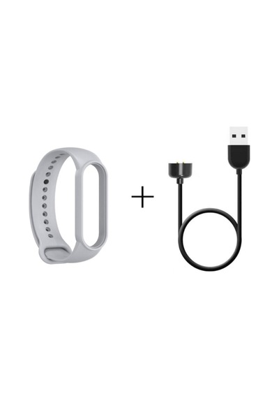 Xiaomi Mi Band 6 Şarj Aleti + Mi Band 6 Kordon Yüksek Kalite 2'li Set Gri-c7409