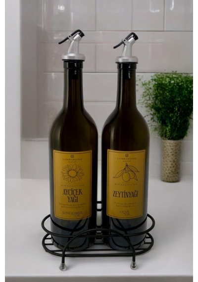 Digithome Petra 2'li Siyah Metal Standlı Yağdanlık Seti Gold Etiketli Amber Yağlık 750 Ml Siyah