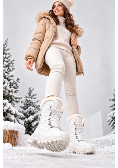 Moon Cloud Kadın Bot/bootie İçi Polar Kaymaz Taban Fermuarlı Zyn278 Beyaz