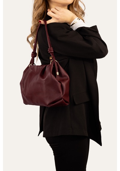 Westbag Kadın Dokulu Büzgülü Premium El Ve Omuz Çantası Bordo