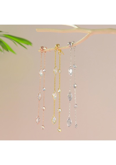 Queen Silver Jewelry 925 Ayar Gümüş Mekik Ve Yuvarlak Zirkon Taşlı Küpe Altın
