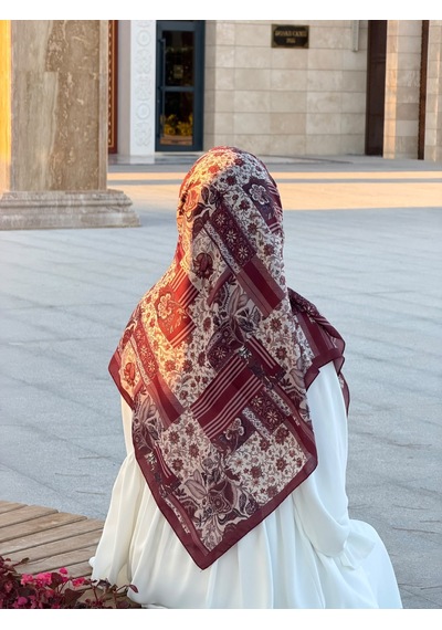 Qalortex Scarf Pamuklu Piraye Desen Eşarp - Mürdüm