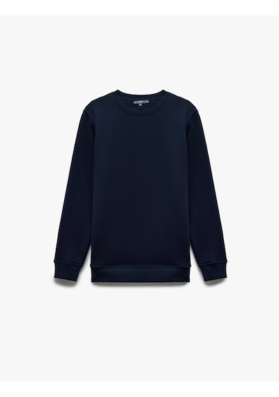 Koton Pamuklu Uzun Kollu Bisiklet Yaka Erkek Basic Sweatshirt Lacivert 6wam70017mk Lacivert