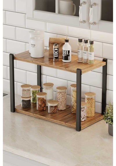 Çok Amaçli Banko Rafi Siyah Profil Çam Sunta 45x18x34 Cm Mtl044 Siyah-çam