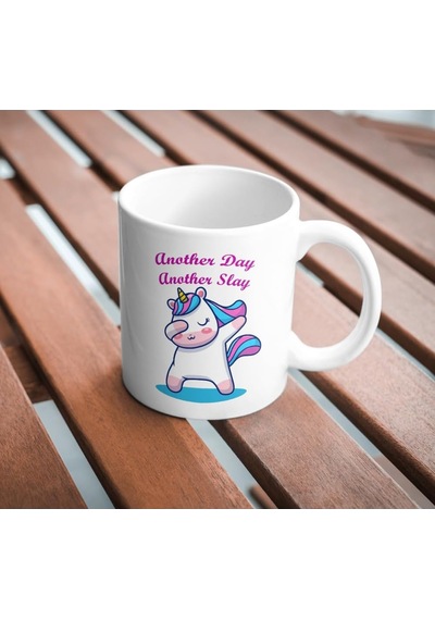 Another Day Another Slay Unicorn Baskılı Kupa Bardak Komik Yazılı Hediyelik Çay Kahve Kupası Coffee Mug Beyaz - Çok Renkli
