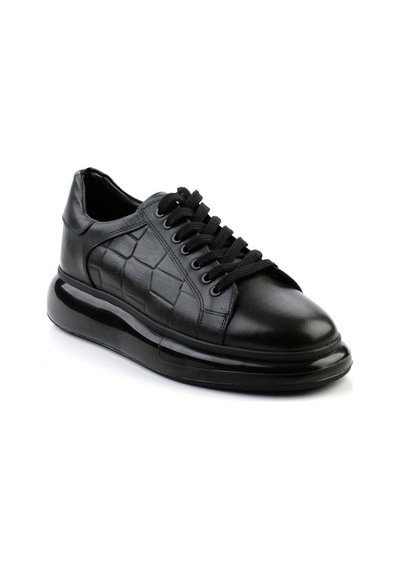 Siyah Hakiki Deri Erkek Sneaker E01401099841 Siyah