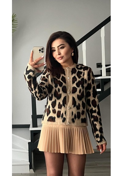 Bej Duble Piliseli Mini Etek Bej