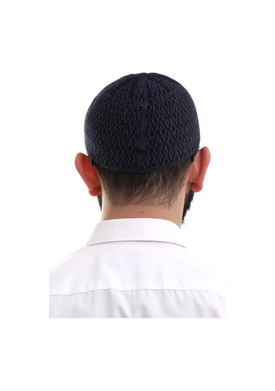 Lacivert Orlon Kışlık Namaz Takkesi Baklava Desenli Takke Lacivert