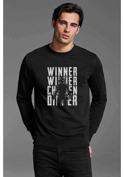 Pubg Winner Baskılı Siyah Erkek Örme Sweatshirt
