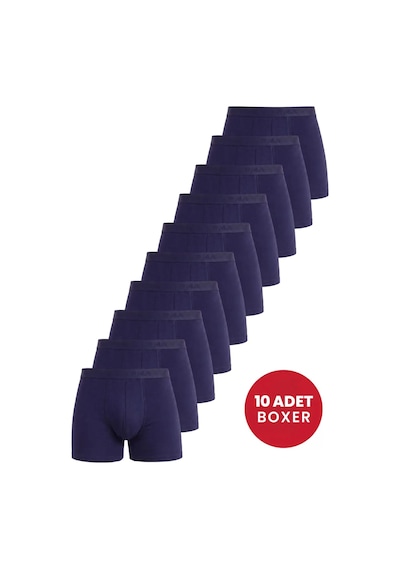 Hadpols Premium Baba Hediyesi İç Giyim Rahat Kesim Erkek Lacivert Boxer 10'lu Paket Pamuklu Likralı