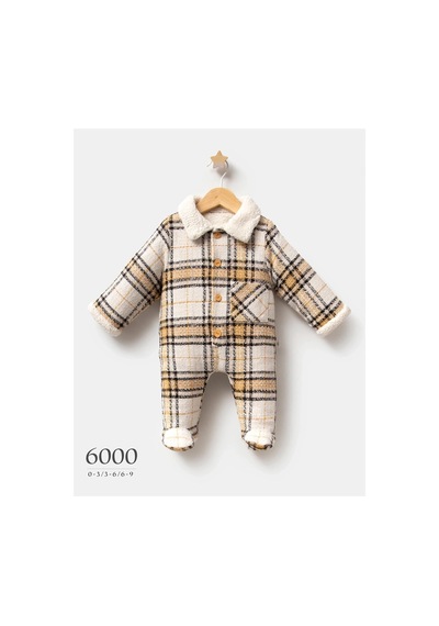 Tongs Baby Erkek Bebek Big Plaid Ekoseli Polarlı Patikli Tulum Ha hardal