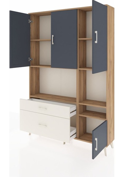 Arges Dolap 7 Raflı 2 Çekmeceli 4 Kapaklı 132x30x195 Çam-antr... Çam