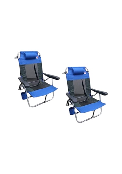 2 Adet Beach Star Light Alüminyum 5 Kademeli, Tam Yatar Pozisyon, Plaj Şezlong Sandalye 2 Adet Mavi