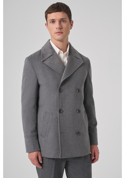 Morven Erkek Gri Yünlü Kruvaze Dynamic Fit Sivri Yaka Kaban 26ks016004100 Gri