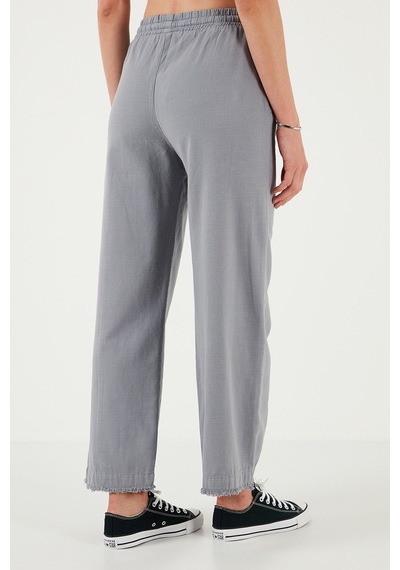 Lela Pamuklu Relaxed Fit Yüksek Bel Geniş Paça Bayan Pantolon 668Yp5275 Gri