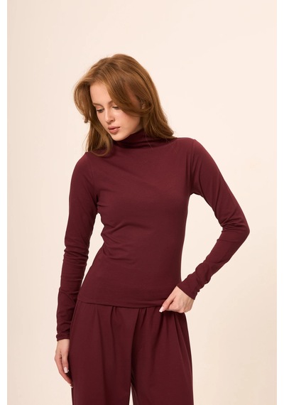 Zoor Ultra Soft Penye Modal Boğazlı Yaka Bluz Bordo