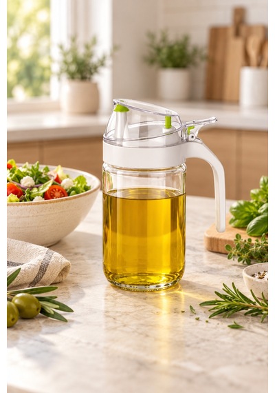 Cam Yağdanlık Ve Zeytinyağlık 660 Ml & Yaylı Otomatik Kapaklı, Sızdırmaz Yağ Şişesi Beyaz - 927543623 Beyaz